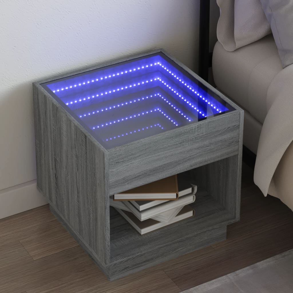 JUNG Vida Nachttisch mit Infinity-LED Grau Sonoma 50x50x50 cm