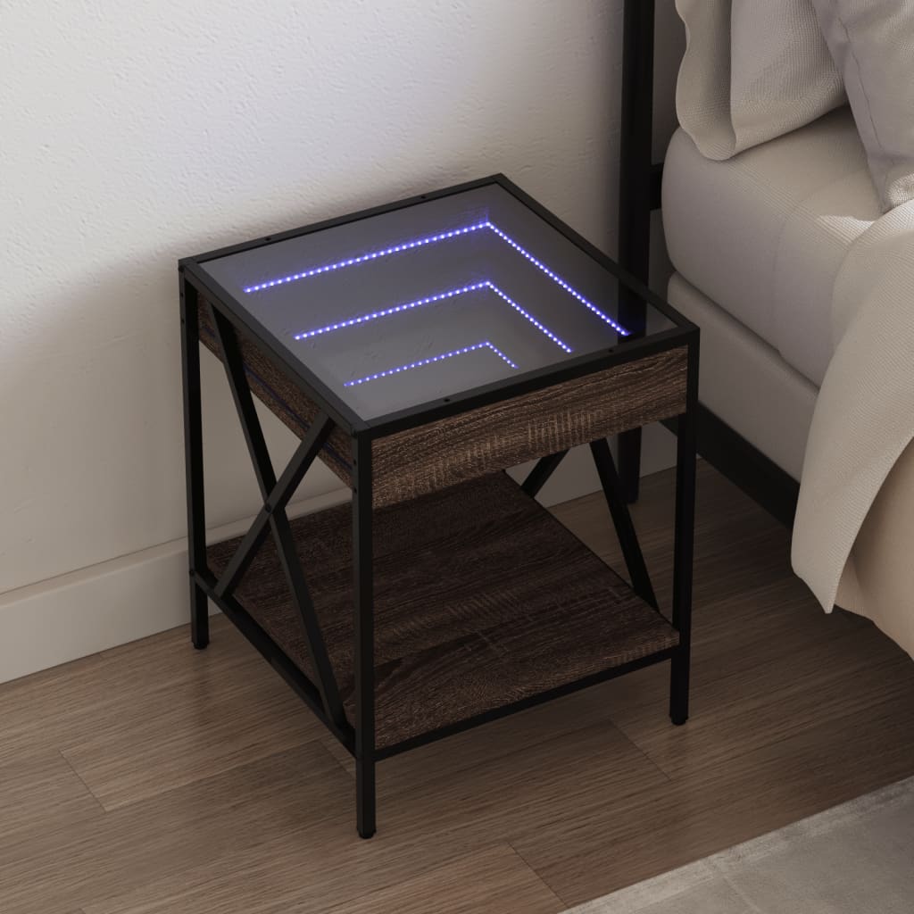 JUNG Vida Nachttisch mit Infinity-LED Braun Eichen-Optik 40x40x49 cm