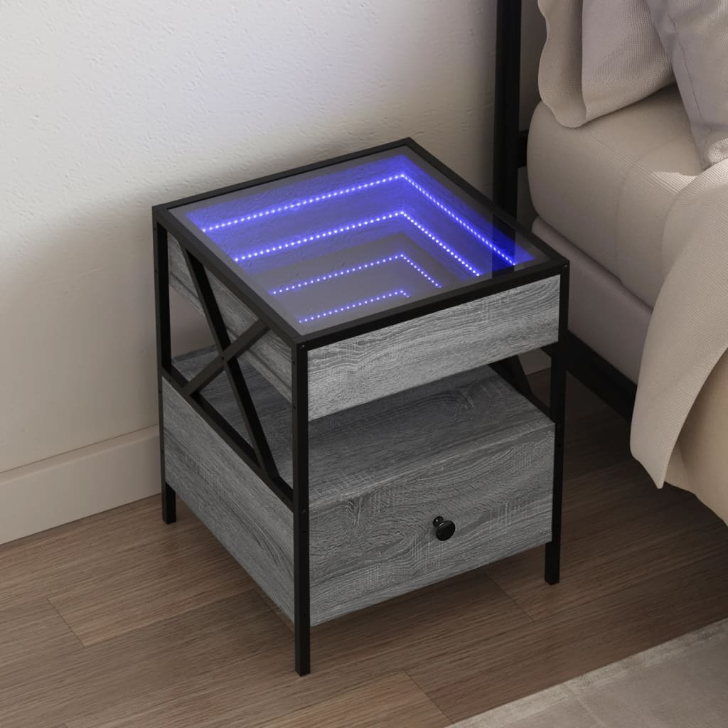 JUNG Vida Nachttisch mit Infinity-LED Grau Sonoma 40x40x51 cm