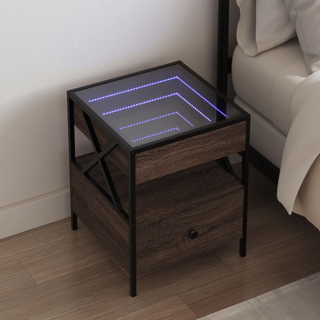 JUNG Vida Nachttisch mit Infinity-LED Braun Eichen-Optik 40x40x51 cm