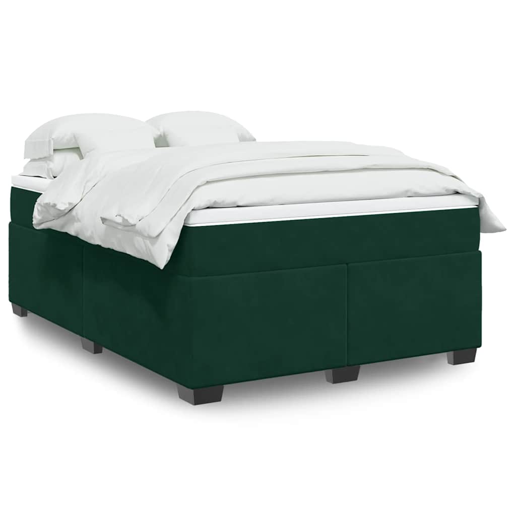 JUNG Vida Boxspringbett mit Matratze Dunkelgrün 140x190 cm Samt