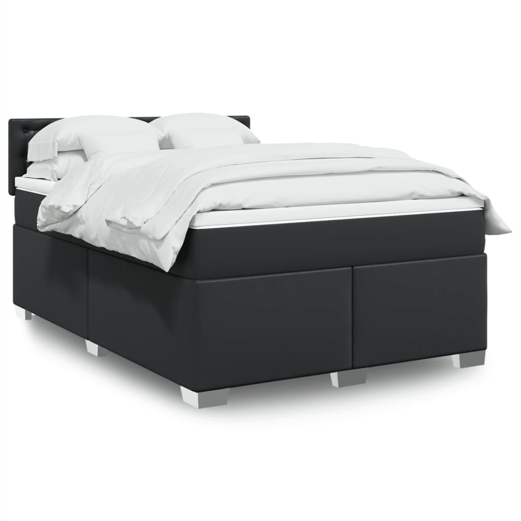 JUNG Vida Boxspringbett mit Matratze Schwarz 160x200 cm Kunstleder