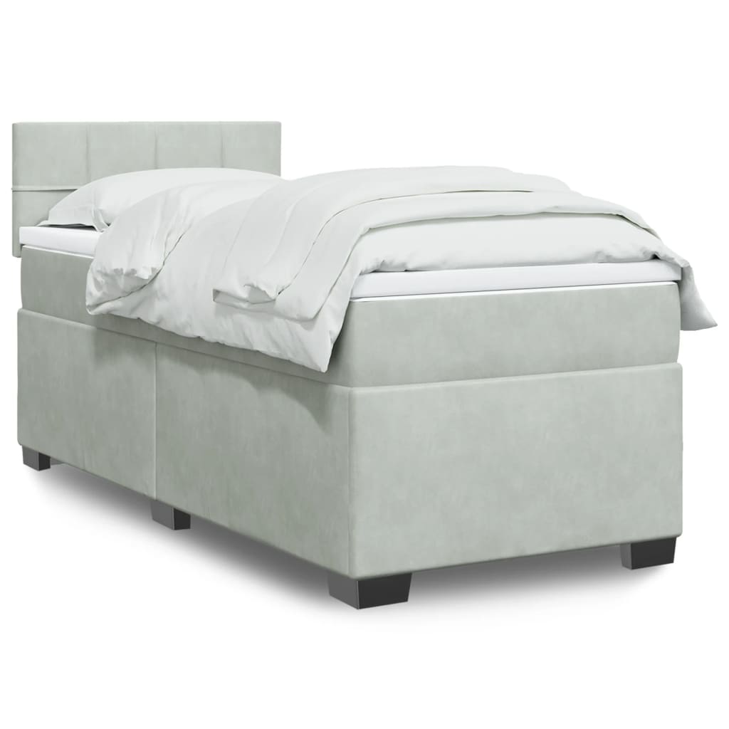 JUNG Vida Boxspringbett mit Matratze Hellgrau 90x190 cm Samt
