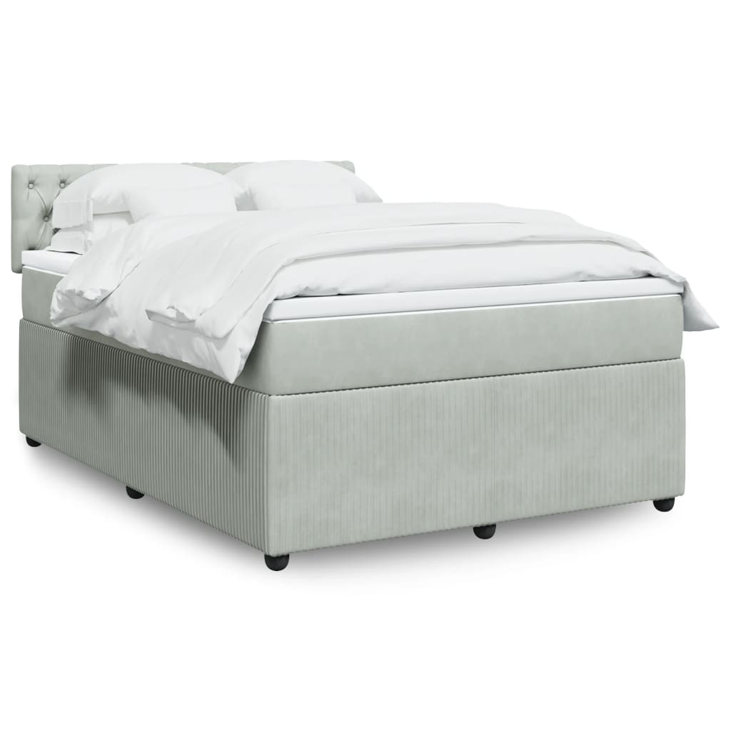 JUNG Vida Boxspringbett mit Matratze Hellgrau 140x200 cm Samt