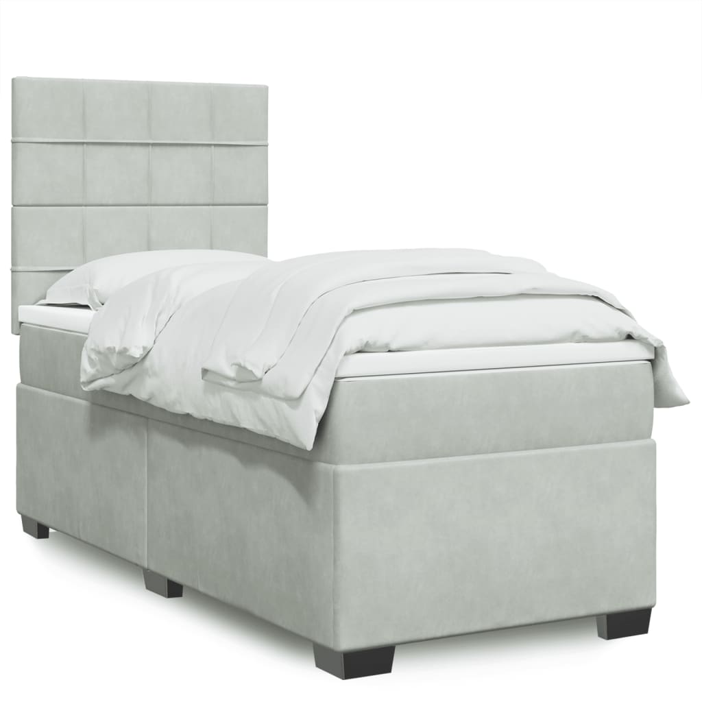 JUNG Vida Boxspringbett mit Matratze Hellgrau 80x200 cm Samt