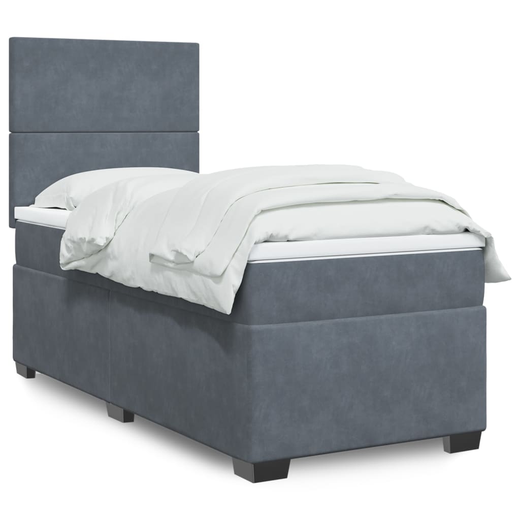 JUNG Vida Boxspringbett mit Matratze Dunkelgrau 100x200 cm Samt