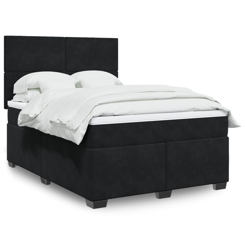 JUNG Vida Boxspringbett mit Matratze Schwarz 140x190 cm Samt