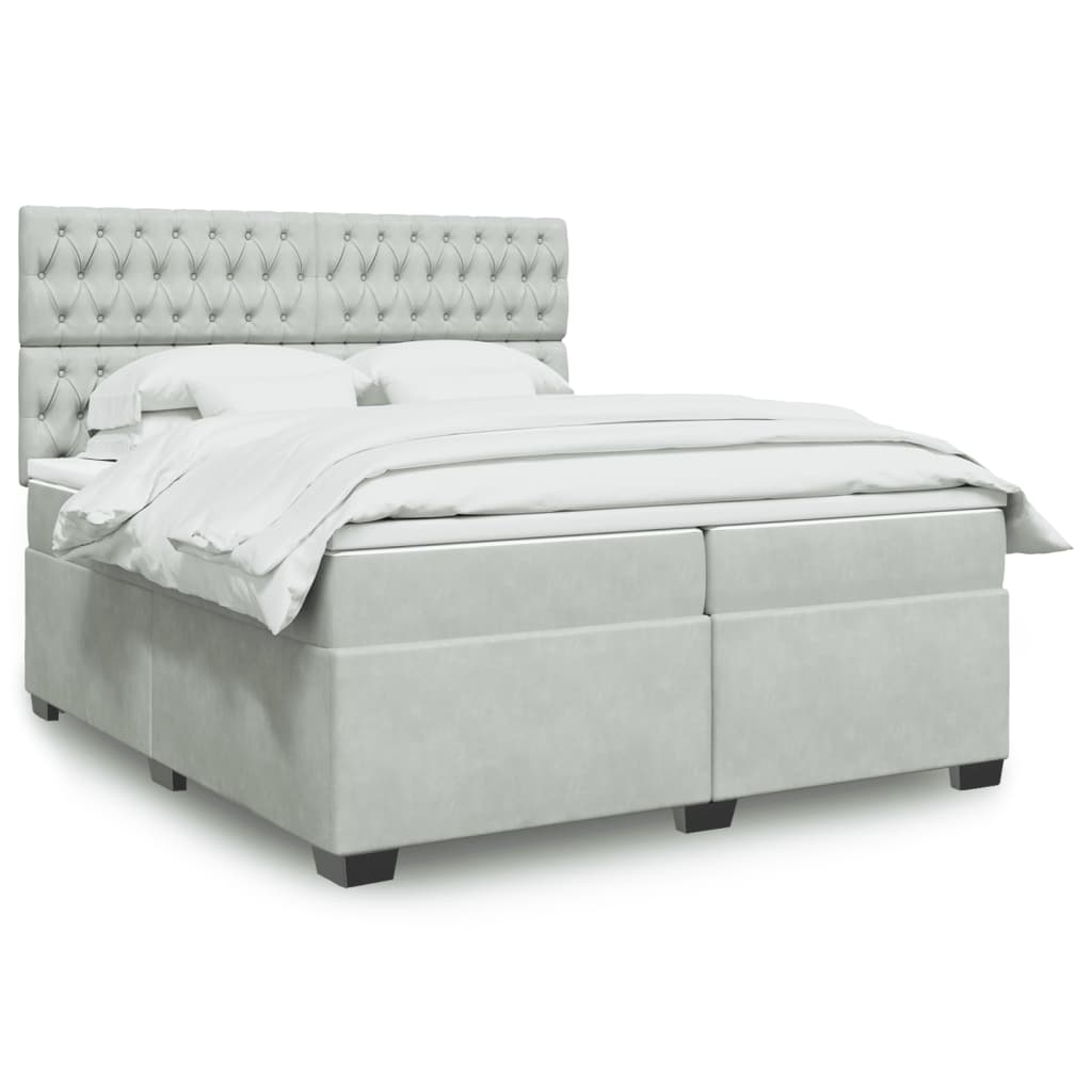 JUNG Vida Boxspringbett mit Matratze Hellgrau 200x200 cm Samt