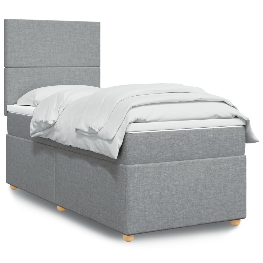JUNG Vida Boxspringbett mit Matratze Hellgrau 90x190 cm Stoff