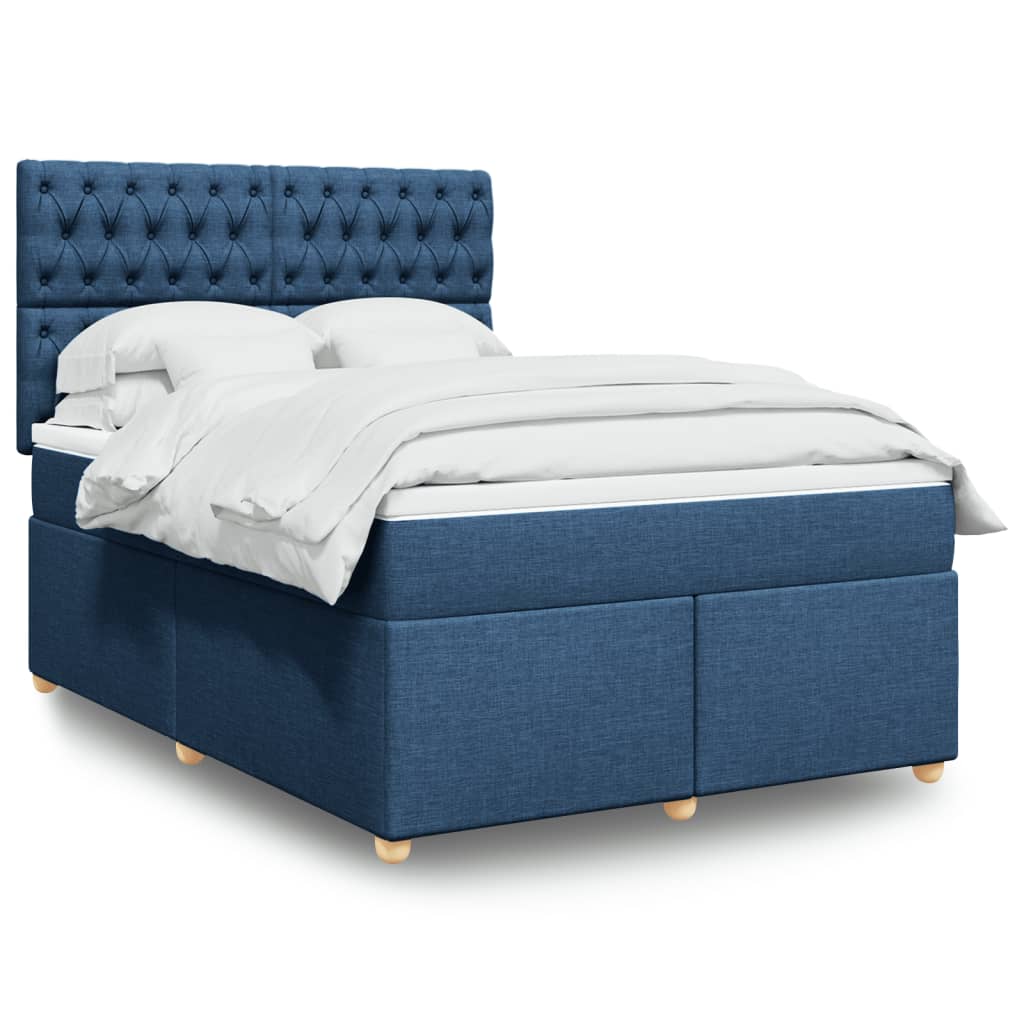 JUNG Vida Boxspringbett mit Matratze Blau 140x200 cm Stoff