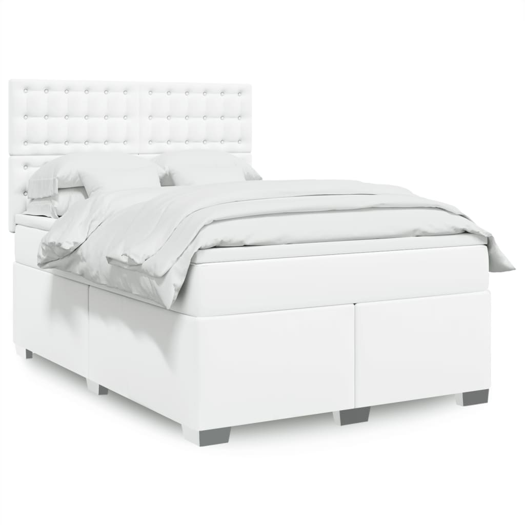 JUNG Vida Boxspringbett mit Matratze Weiß 140x190 cm Kunstleder