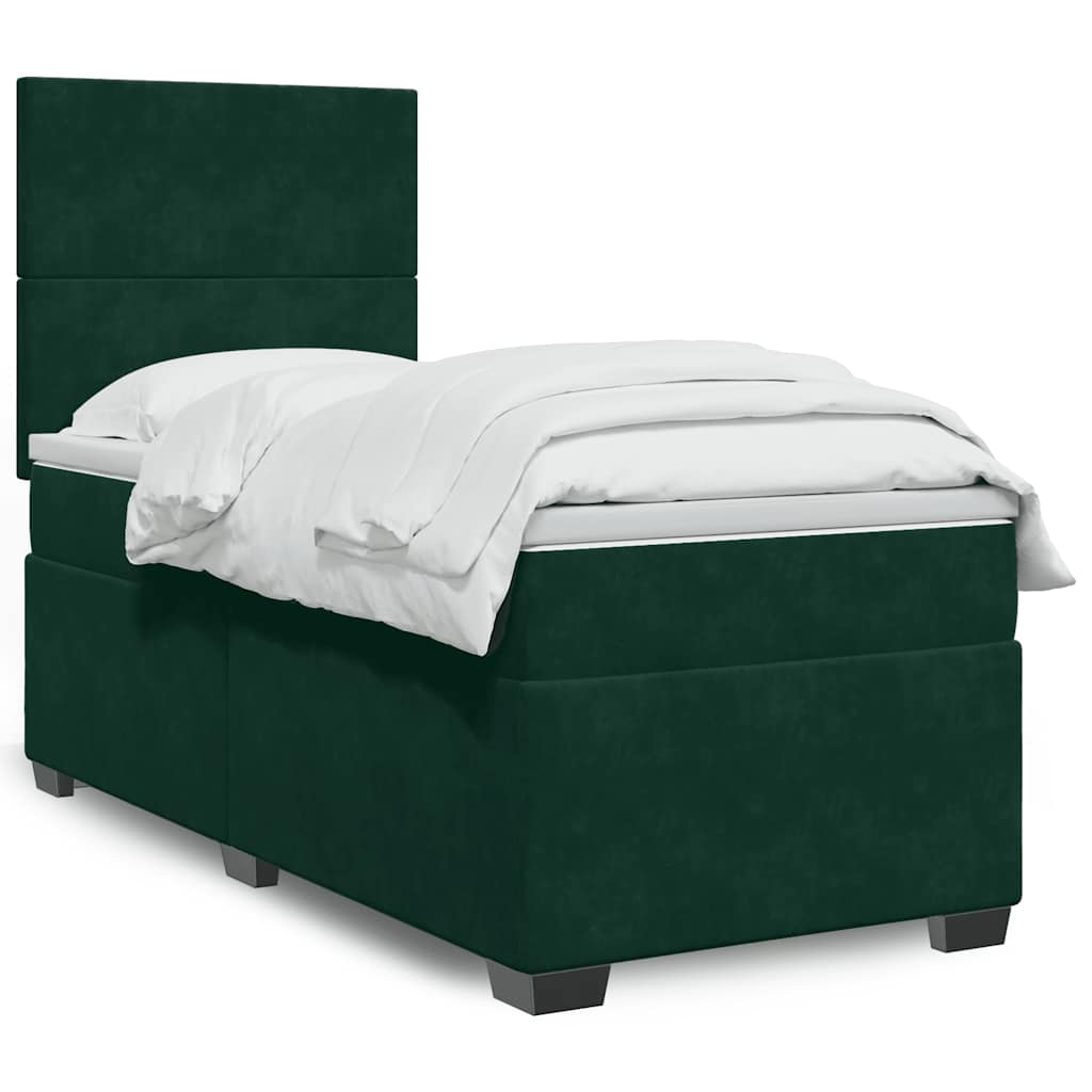 JUNG Vida Boxspringbett mit Matratze Dunkelgrün 90x190 cm Samt