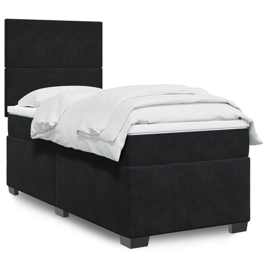 JUNG Vida Boxspringbett mit Matratze Schwarz 90x200 cm Samt