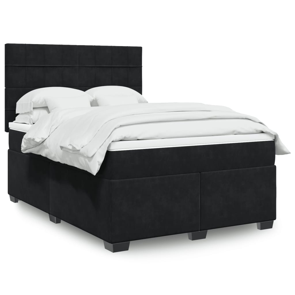 JUNG Vida Boxspringbett mit Matratze Schwarz 160x200 cm Samt
