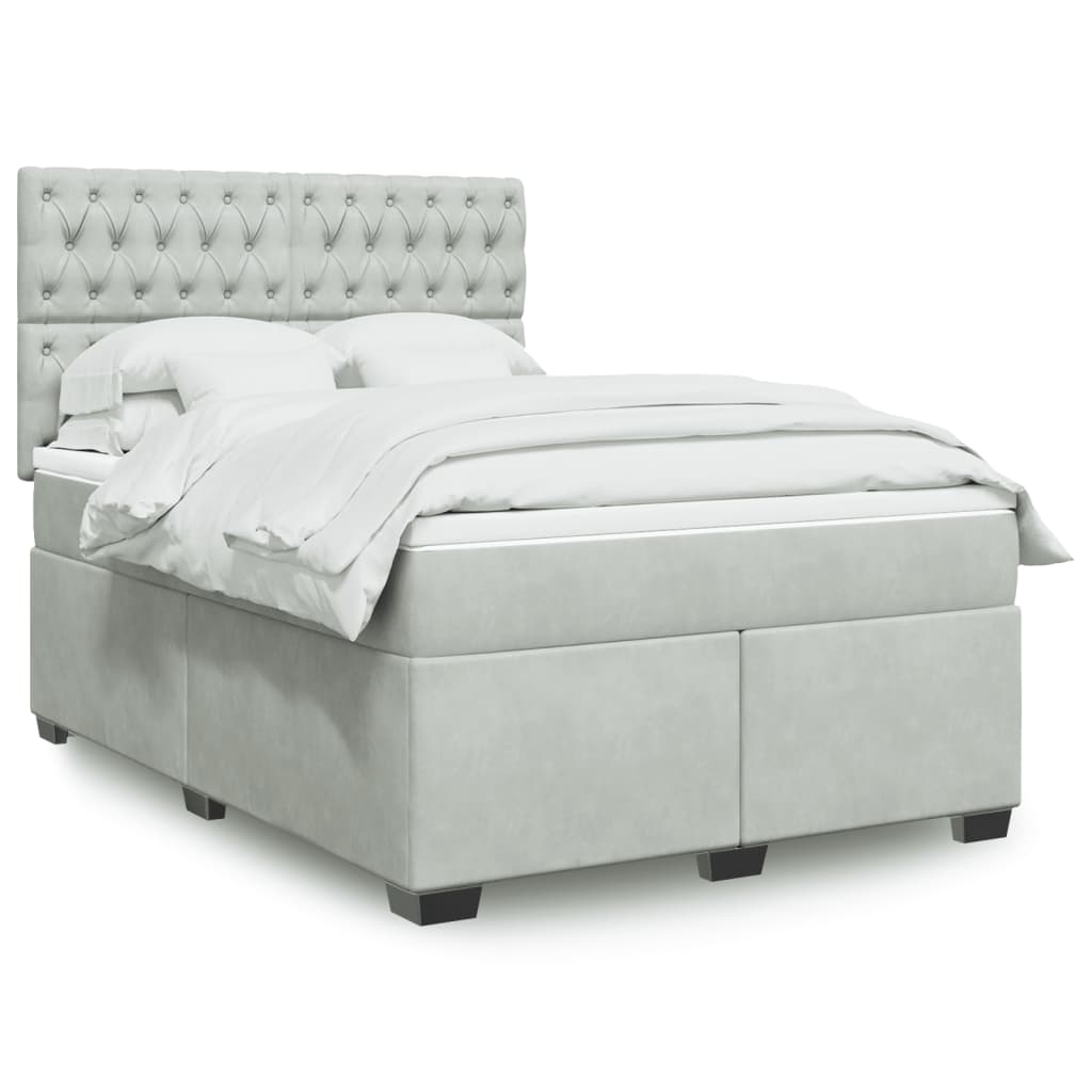 JUNG Vida Boxspringbett mit Matratze Hellgrau 160x200 cm Samt