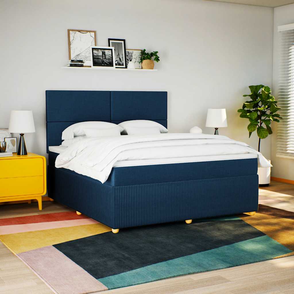 JUNG Vida Boxspringbett mit Matratze Blau 180x200 cm Stoff