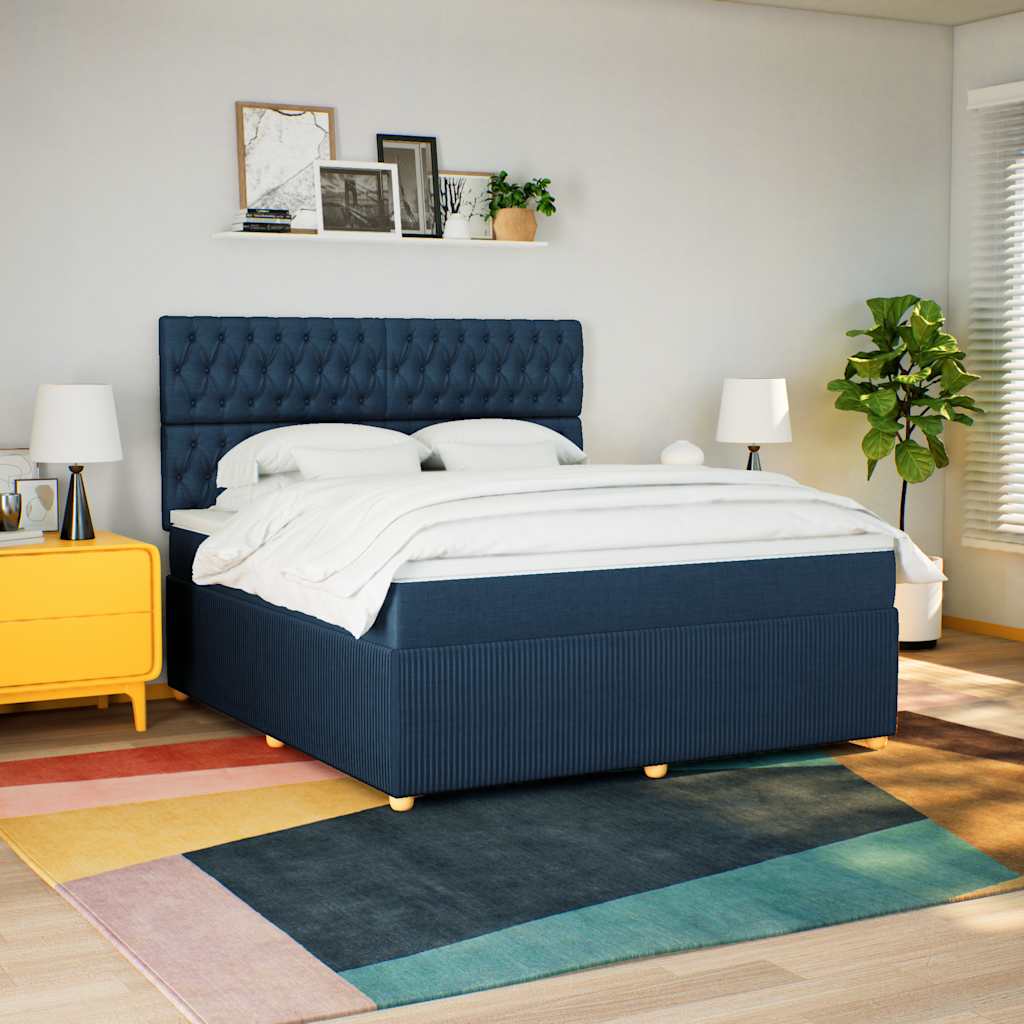 JUNG Vida Boxspringbett mit Matratze Blau 180x200 cm Stoff