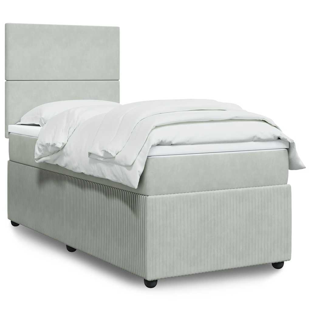 JUNG Vida Boxspringbett mit Matratze Hellgrau 90x200 cm Samt