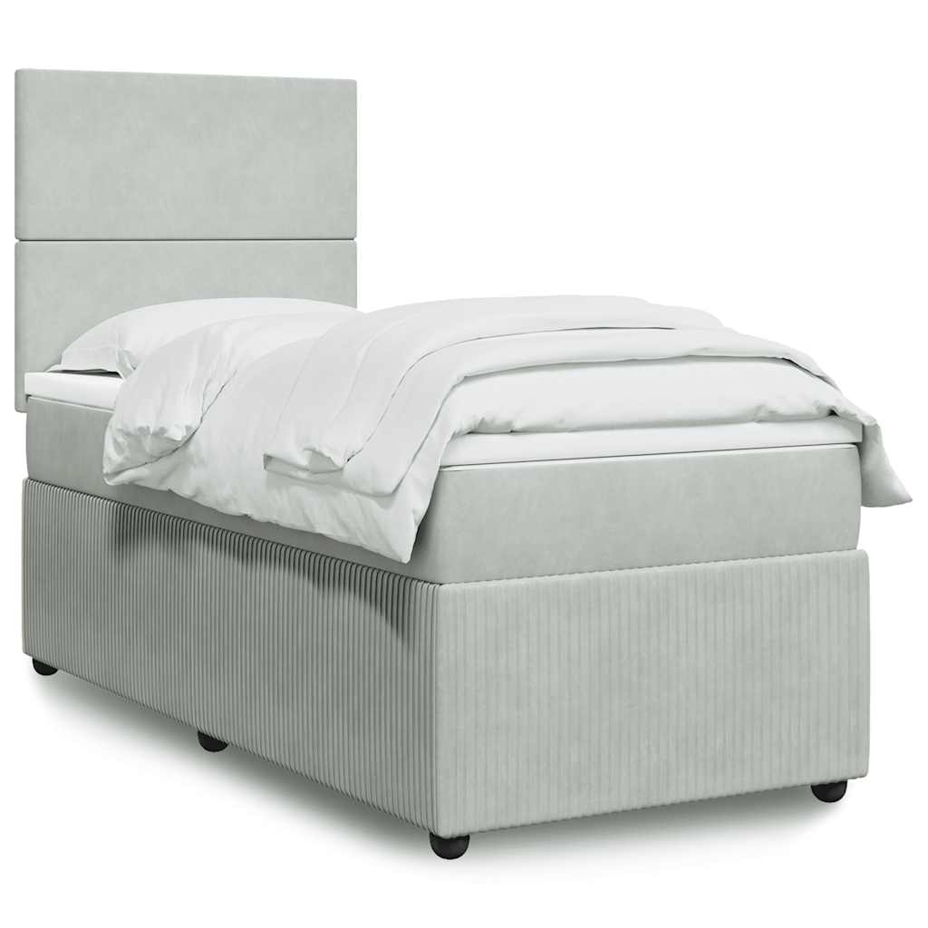 JUNG Vida Boxspringbett mit Matratze Hellgrau 100x200 cm Samt