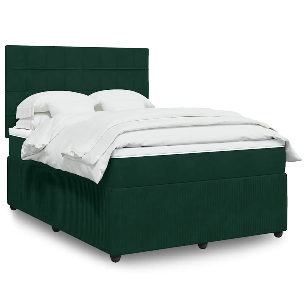 JUNG Vida Boxspringbett mit Matratze Dunkelgrün 140x200 cm Samt