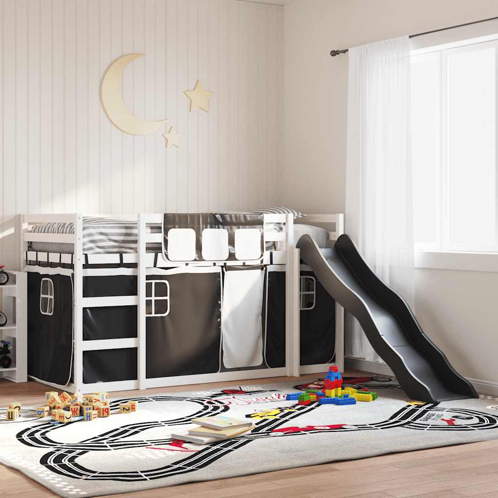 JUNG Vida Etagenbett mit Rutsche und Gardinen Weiß und Schwarz 80x200 cm