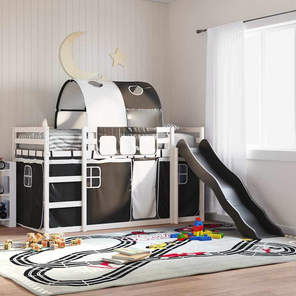 JUNG Vida Etagenbett mit Rutsche und Gardinen Weiß und Schwarz 90x190 cm