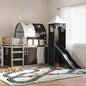 JUNG Vida Etagenbett mit Rutsche und Gardinen Weiß und Schwarz 90x200 cm