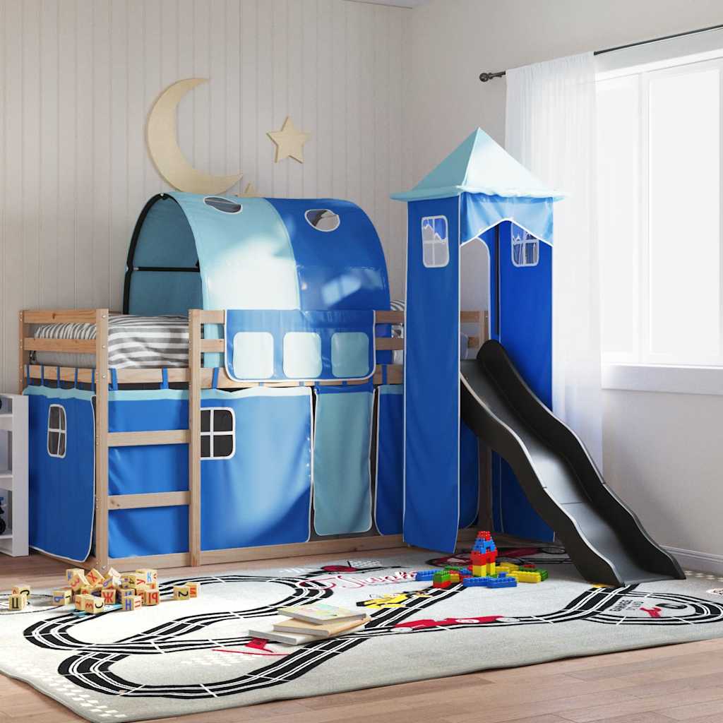 JUNG Vida Etagenbett mit Rutsche und Gardinen Blau 80x200 cm