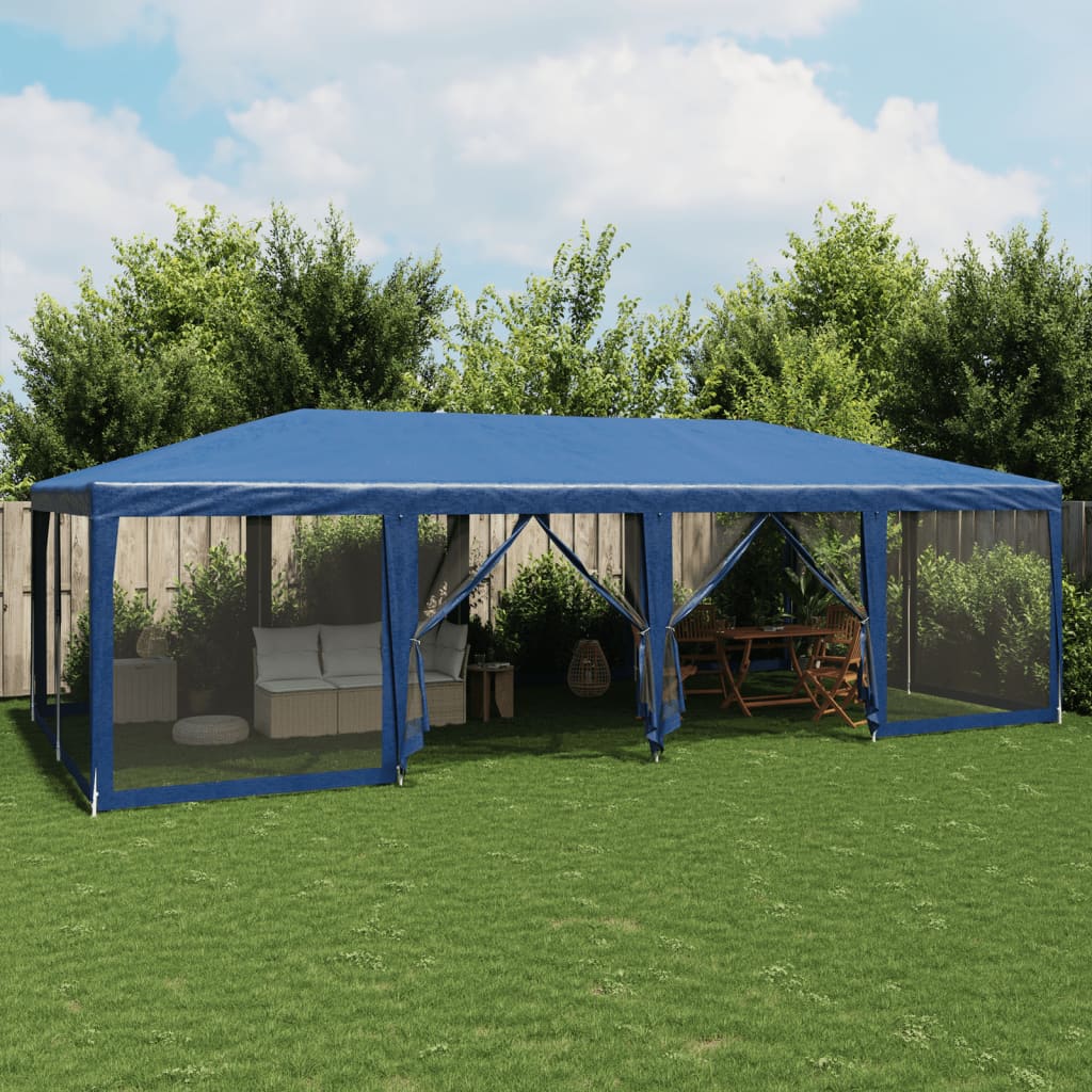 JUNG Vida Partyzelt mit 12 Mesh-Seitenteilen Blau 8x4 m HDPE