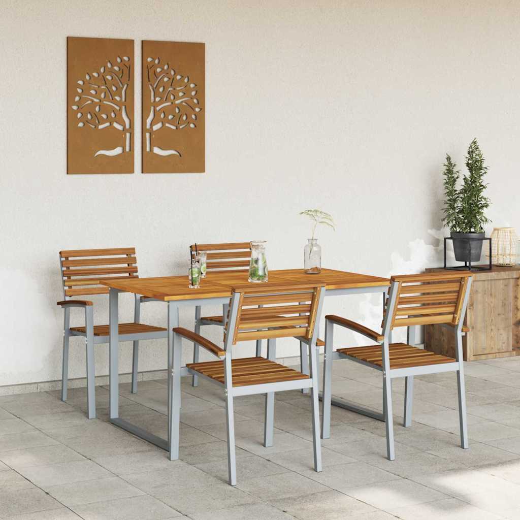 JUNG Vida Garten Essgruppe 5 pcs Grau Massivholz Akazie