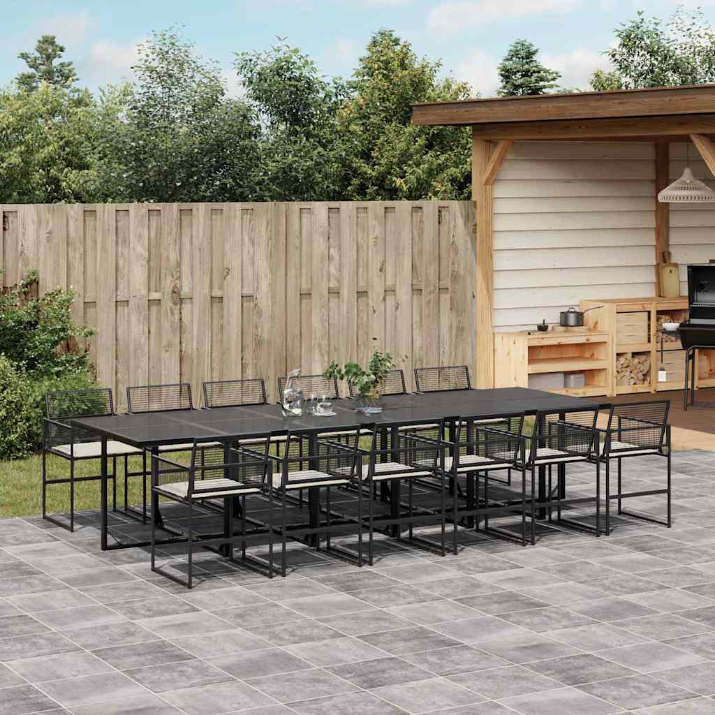 JUNG Vida 13-tlg. Garten-Essgruppe mit Kissen Schwarz Poly Rattan