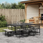 JUNG Vida 11-tlg. Garten-Essgruppe mit Kissen Schwarz Poly Rattan