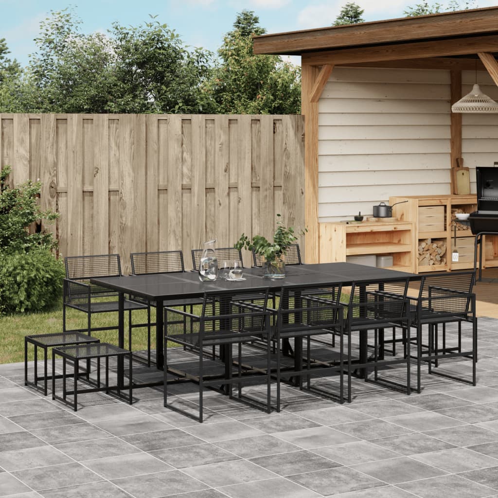JUNG Vida 13-tlg. Garten-Essgruppe Schwarz Poly Rattan