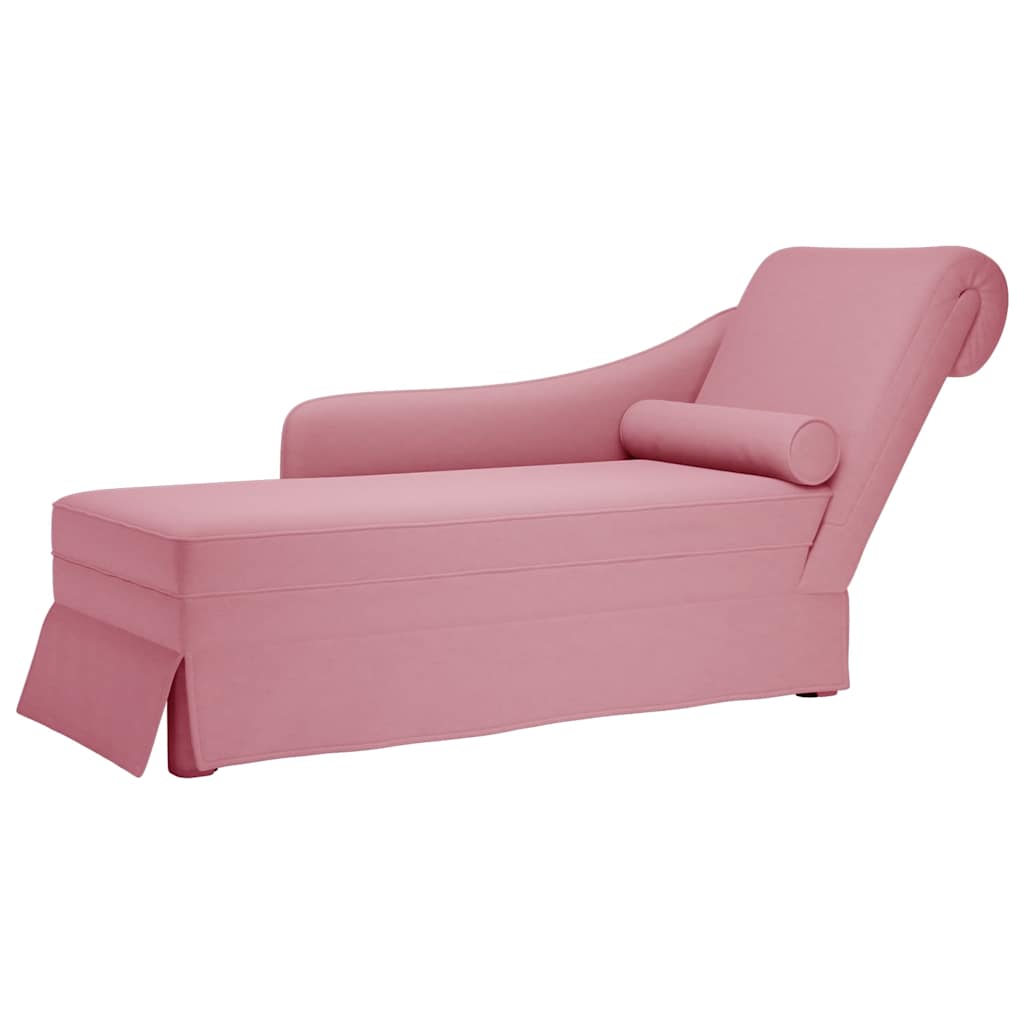 JUNG Vida Chaiselongue mit Nackenrolle und Rechter Armlehne Rosa Samt