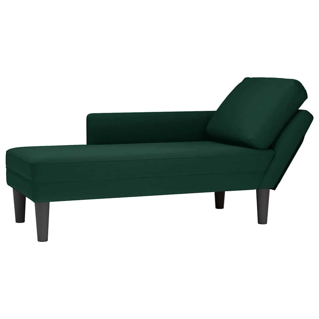 JUNG Vida Chaiselongue mit Kissen und Rechter Armlehne Dunkelgrün Samt
