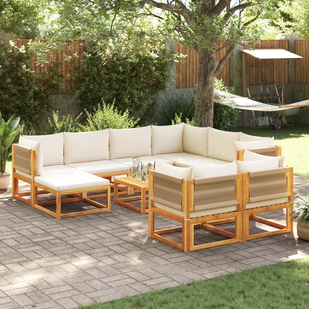 JUNG Vida 10-tlg. Gartensofa-Set mit Kissen Holz Akazie & Seil