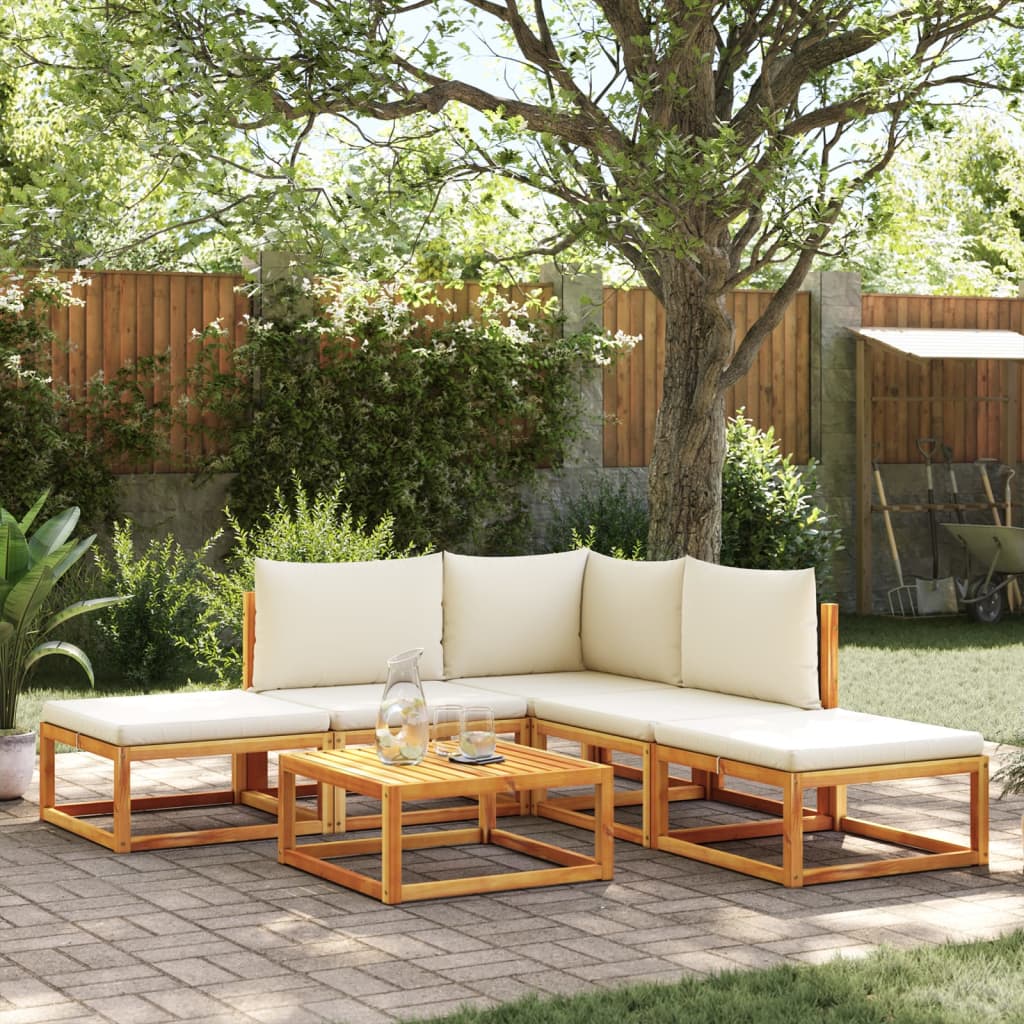 JUNG Vida 6-tlg. Gartensofa-Set mit Kissen Holz Akazie & Rattan