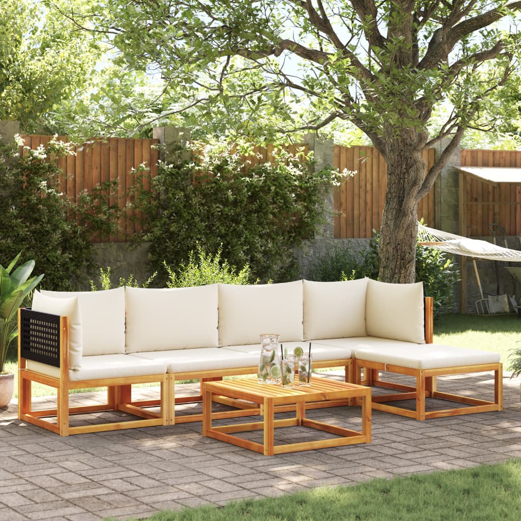 JUNG Vida 6-tlg. Gartensofa-Set mit Kissen Holz Akazie & Rattan