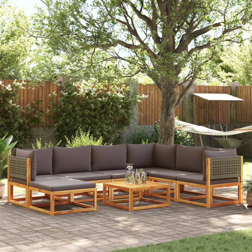 JUNG Vida 8-tlg. Gartensofa-Set mit Kissen Holz Akazie & Rattan