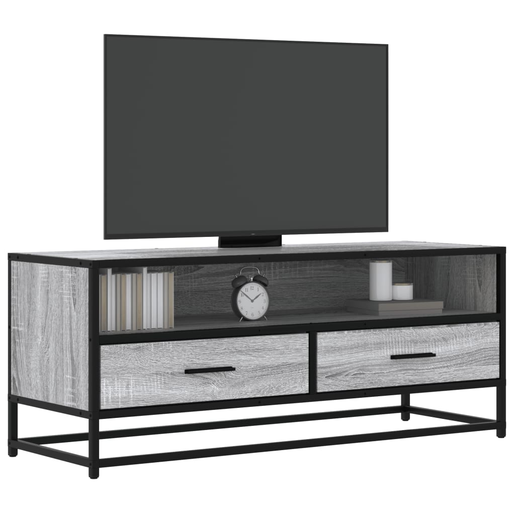 JUNG Vida TV-Schrank Grau Sonoma 100x34,5x40 cm Holzwerkstoff und Metall