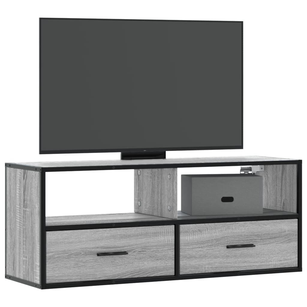 JUNG Vida TV-Schrank Grau Sonoma 100x31x39,5 cm Holzwerkstoff und Metall