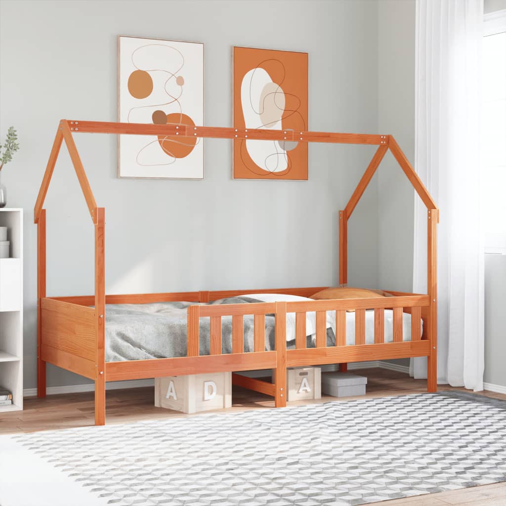 JUNG Vida Kinderbett Hausbett Wachsbraun 90x190 cm Massivholz Kiefer