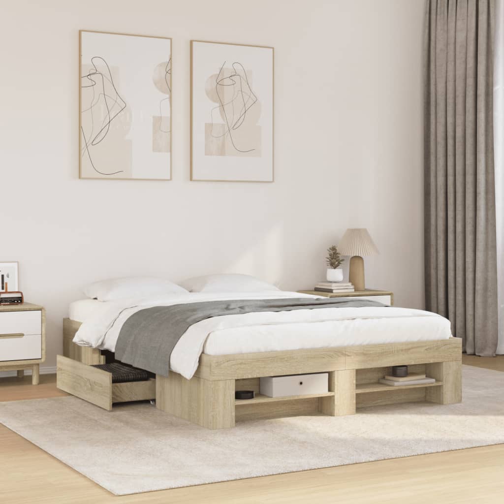 JUNG Vida Bettgestell Sonoma-Eiche 135x190 cm Holzwerkstoff