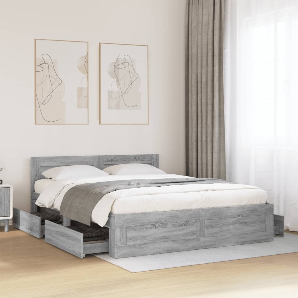 JUNG Vida Bettgestell mit Kopfteil Grau Sonoma 160x200 cm Holzwerkstoff