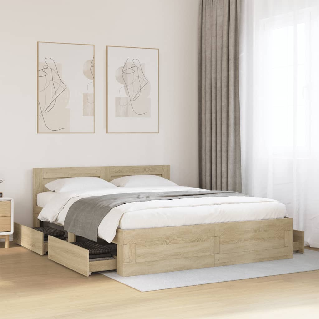 JUNG Vida Bettgestell mit Kopfteil Sonoma-Eiche 150x200 cm Holzwerkstoff