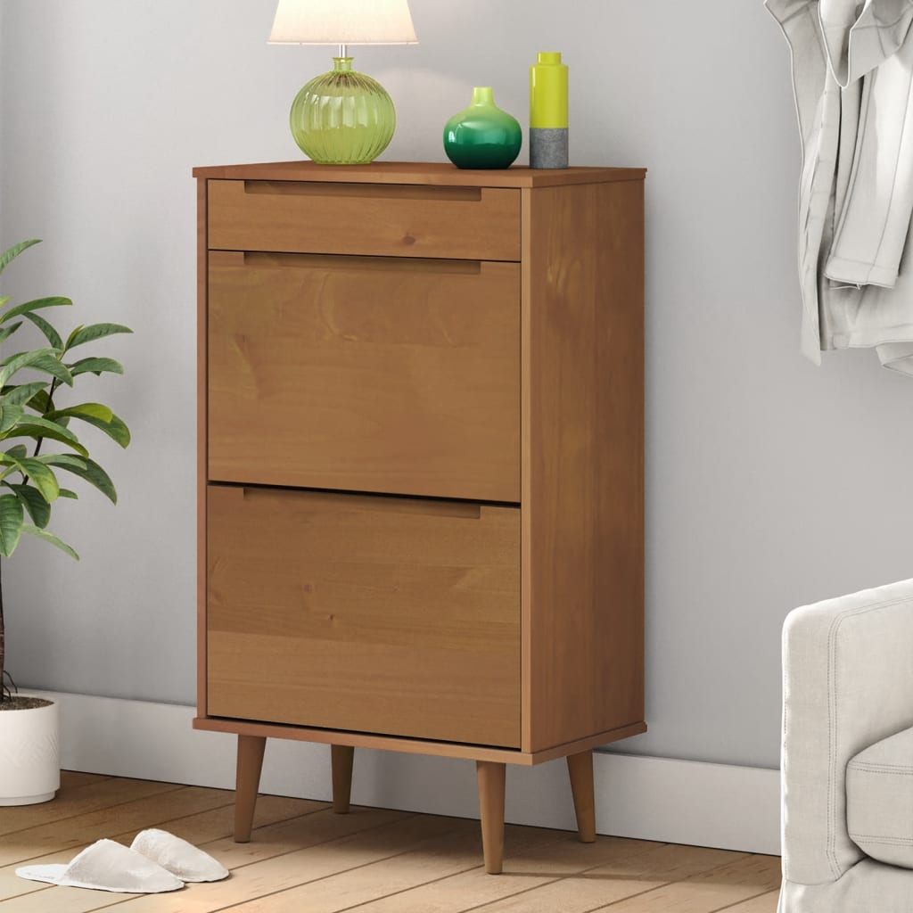 JUNG Vida Schuhschrank MOLDE Braun 59,5x35x103 cm Massivholz Kiefer