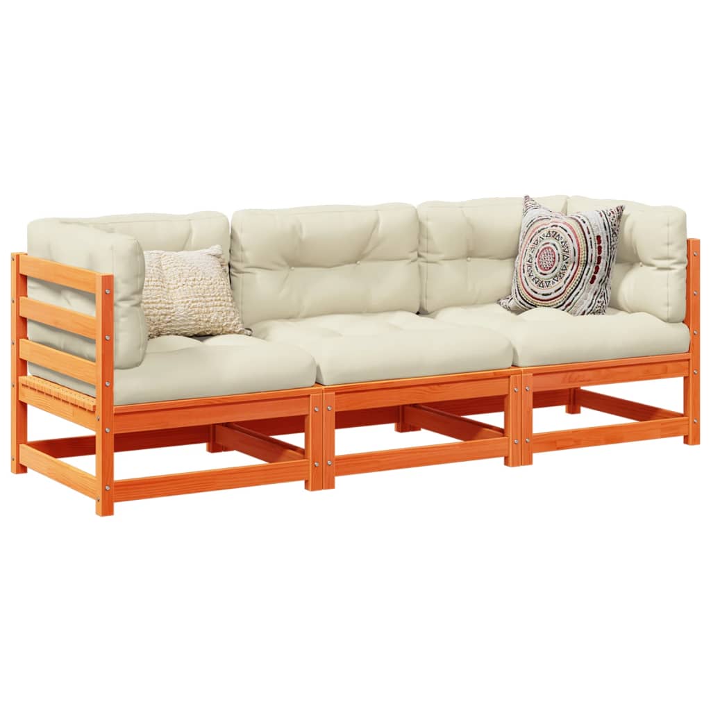 JUNG Vida 3-tlg. Garten-Sofagarnitur Wachsbraun Massivholz Kiefer
