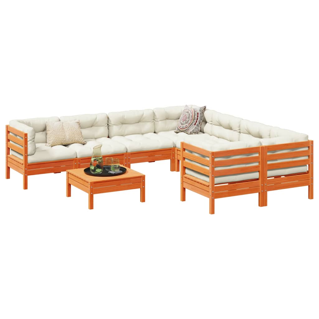 JUNG Vida 9-tlg. Garten-Sofagarnitur mit Kissen Wachsbraun Kiefernholz