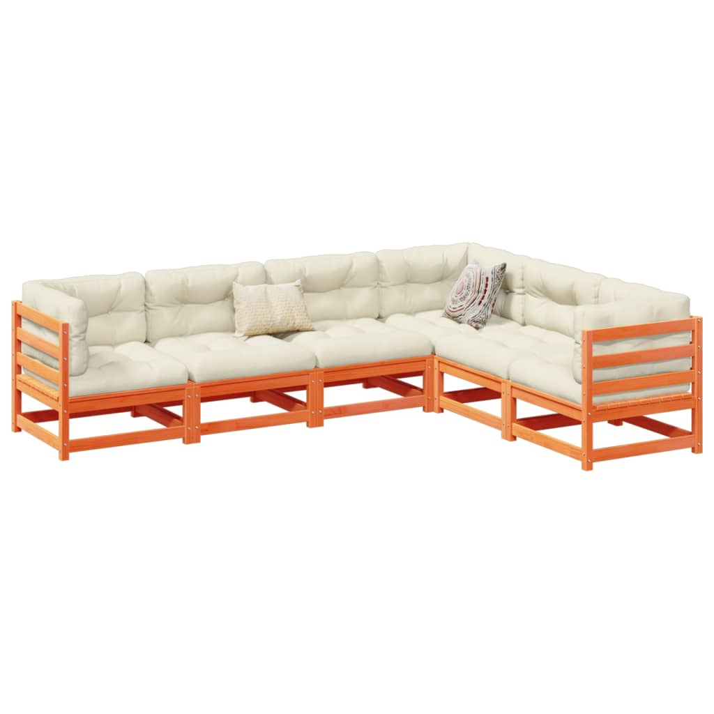 JUNG Vida 6-tlg. Garten-Sofagarnitur mit Kissen Wachsbraun Kiefernholz