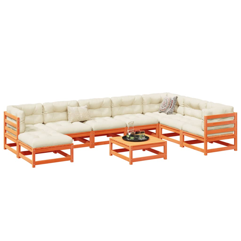 JUNG Vida 9-tlg. Garten-Sofagarnitur Wachsbraun Massivholz Kiefer